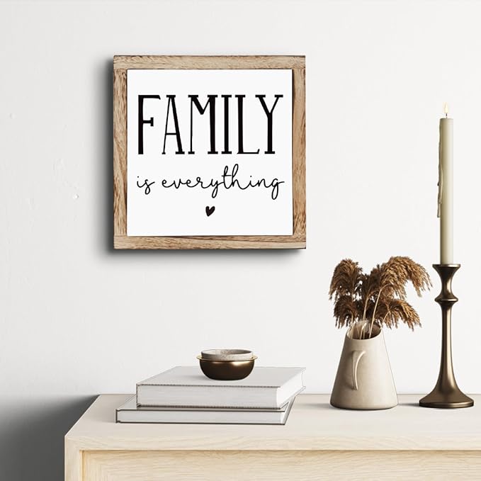 Farmhouse Home Decor, Living Room Decor for Shelf, Home decoration Accent, Rustic Tabletop Decoration, Inspirational Family Signs, Wooden Plaques Box Signs, Family is Everything Sign 9.8 * 9.8 Inch