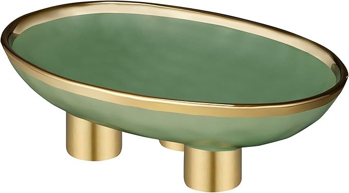 Ceramic Fruit Bowl – 10” Green Decorative Bowl for Kitchen Counter – Modern Pedestal Bowl, Fruit Bowls, Catch All bowl, and Fruit Basket for Kitchen Counter