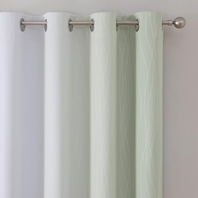 Estelar Textiler Sage Green and Greyish White Blackout Curtains 63 Inch Length 2 Panels Set, Room Darkening Grommet Ombre Curtains for Bedroom, Thermal Insulated Light Blocking Gradient Drapes,52Wx63L