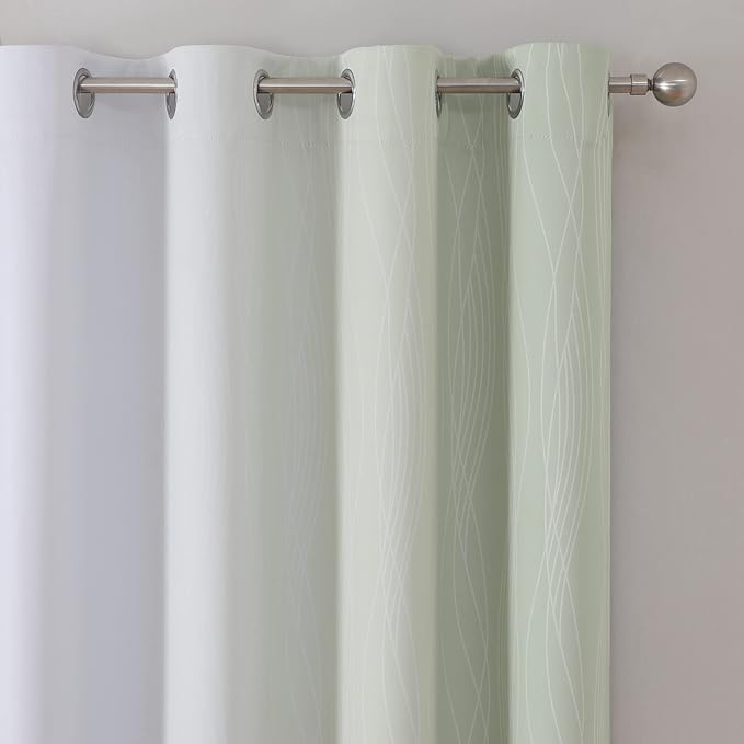 Estelar Textiler Sage Green and Greyish White Blackout Curtains 72 Inch Length 2 Panels Set, Room Darkening Grommet Ombre Curtains for Bedroom, Thermal Insulated Light Blocking Gradient Drapes,52Wx72L