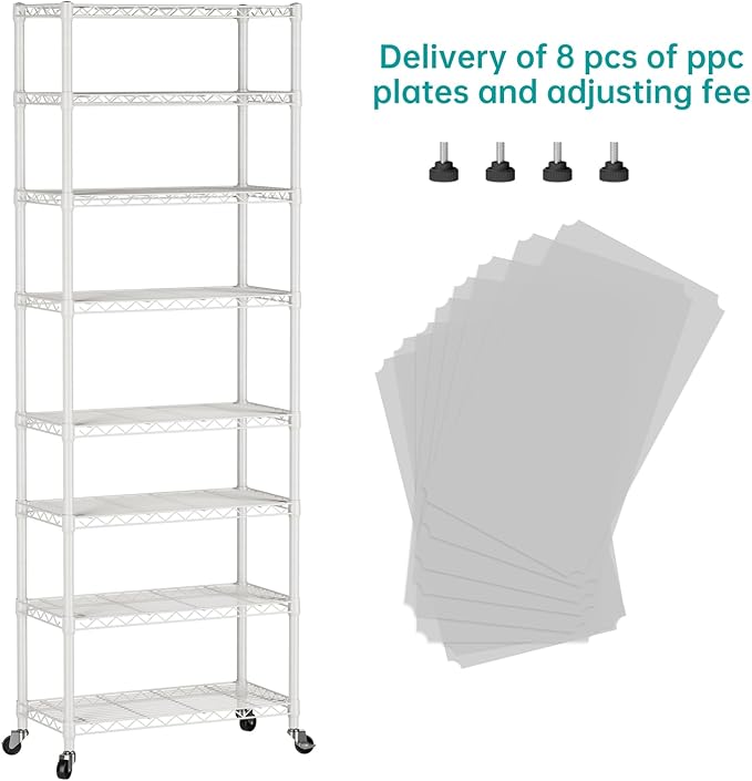 SINGAYE 8 Tier Shelf Organizer Storage Metal Shelves Garage Wire Shelving Unit Pantry Rack Adjustable Standing Storage for Kitchen Closet Laundry Bathroom Pantry 12" D x 22" W x 74" H White