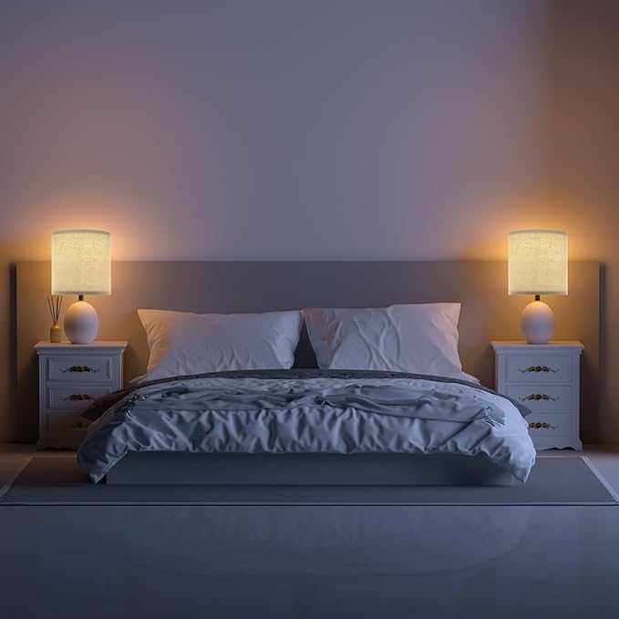 17.3" Table Lamp Set of 2 for Living Room Bedroom, Bedside Lamps for Night Stands, Desk Nightstand Lamp Dimmable, Modern Linen White Ceramic Lamps (White)