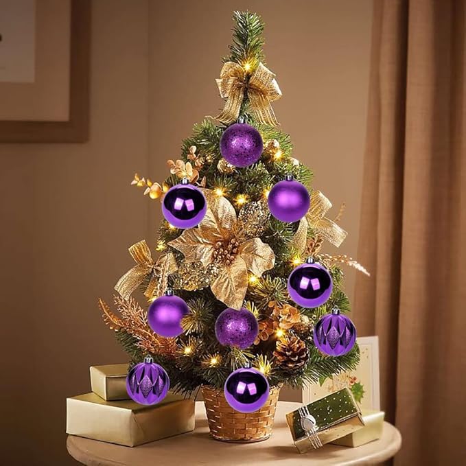 12PCS 3.15" Christmas Ball Ornaments Shatterproof Purple Christmas Tree Decorations Xmas Tree Balls Halloween Ornaments Décor