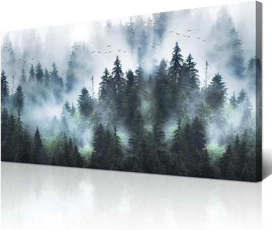 Wapluam Canvas Wall Art For Living Room & Office - Foggy Forest Landscape - Framed Canvas Prints - Modern Wall Painting - 20"X40"