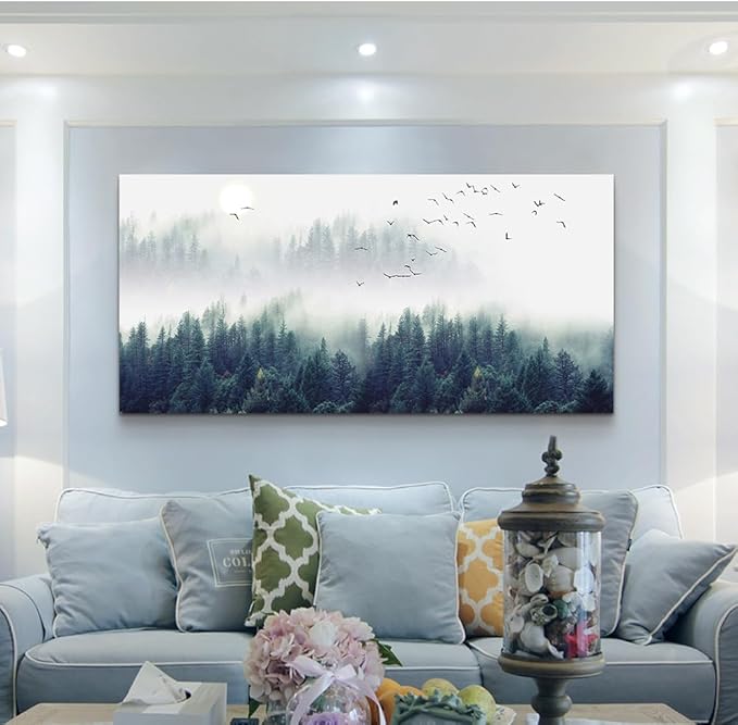 Wapluam Large Wall Art For Living Room Canvas Wall Decor Bedroom Office Wall Decoration Fog Forest View Wall Painting Stretched And Framed Pictures Ready To Hang Modern Home Decor Art Works 60 X 30