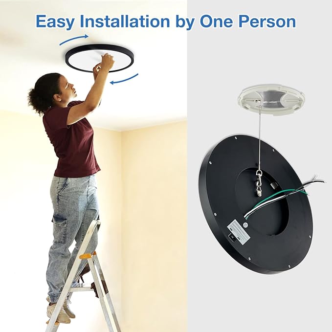 15.8 Inch Black Blush Mount Ceiling Light, Dimmable & 3000K-4000K-5000K Selectable - 24W Low Profile Slim Surface, 2 Pack