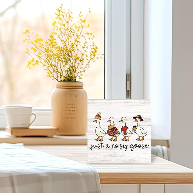 Just a Cozy Goose Fall Decorations for Home Office Funny Silly Goose Fall Decor, Autumn Goose Gifts for Animals Lovers Autumn Holiday Decor for Coffee Bar 5 x 5 inches (Tub 1704)