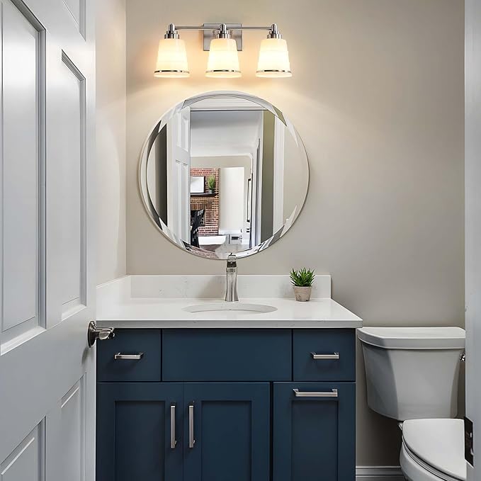 Brushed Nickel Bathroom Vanity Light Fixture, 3 Light Bathroom Light Fixtures Over Mirror with Milky Glass, Hardwired Modern Vanity Light for Bathroom(Exclude E26 Bulb)