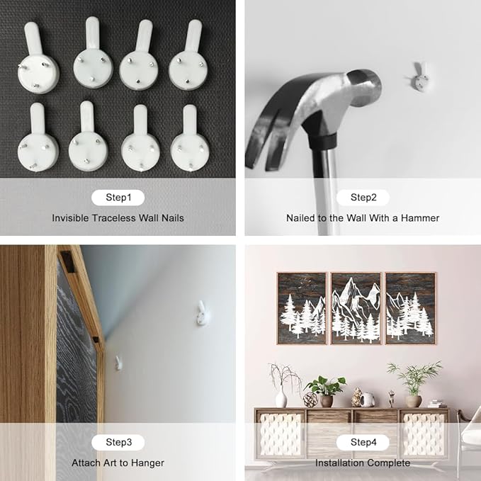 HOURIA Large Wilderness Rustic Mountain Forest Framed Wall Art Set,Retro Woodland Wall Decor,Nature Country Wooden Artwork,Brown White Pine Tree Landscape Art Print for Living Room,Bedroom- 16"x24"x3