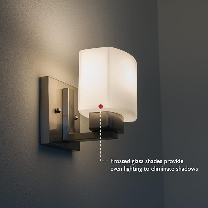 Dove Creek Wall Light Sconce, Satin Nickel Finish, Frosted Glass, Dimmable, for Hallway, Bathroom, Foyer, Bedroom – Design House, 577981