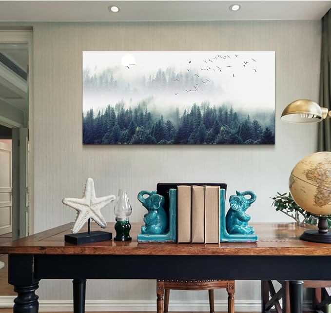 Wapluam Canvas Wall Art For Living Room Bedroom Wall Decor Modern Home Decor Office Wall Decorations Fog Forest Landscape Wall Painting Stretched And Framed Pictures Ready To Hang Art Works 40 X 20