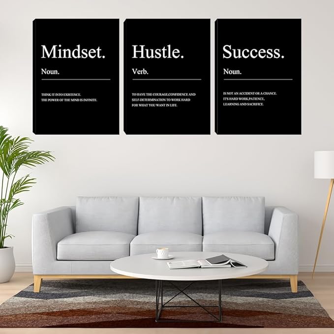 Large Motivational Office Wall Decor Mindset Canvas Wall Art Hustle Posters Prints Entrepreneur Success Paintings Picture Artwork Inspirational Home Bedroom Living Room Decorations(72" Wx36 H)