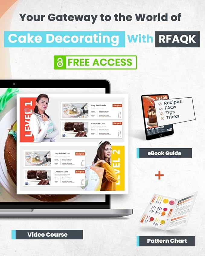 RFAQK 150 PCs Cake Decorating Kit for Beginners, Includes Video Course, Booklet, Cake Turntable, Leveler,100 Piping Bags,24 Numbered Piping Tips, Scraper set, Spatulas & Much more Baking Supplies Tool