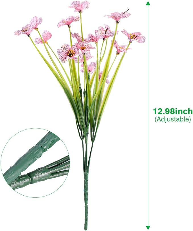 12 Bundles Artificial Flowers Outdoor UV Resistant Fake Flowers No Fade Faux Plastic Plants Garden Porch Window Box Decorating (Pink)