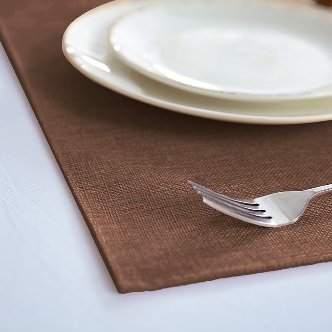 Cloth Placemats Set of 8, Linen Type Fabric Placemats Machine Washable Heat Resistant Placemats Wrinkle Free Thick Polyester Kitchen Place Mats for Dining Table (Dark Brown)