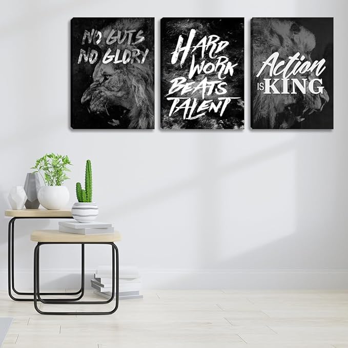 Black Office Wall Art Inspirational Canvas Wall Art Motivational Office Decor 3 Pieces Motivational Positive Quotes Wall Decor Poster Prints for Living Room Bedroom Framed Decorations (36" Wx16 H)