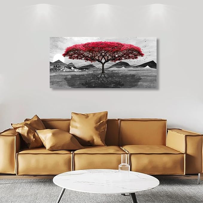 Red Tree of Life Canvas Wall Art for Living room Office Bedroom Black and White Scenery Wall Art Print Oil Paintings Modern Landscape Mountain Pictures Wall Decor Artwork Ready to Hang -20in * 40inch