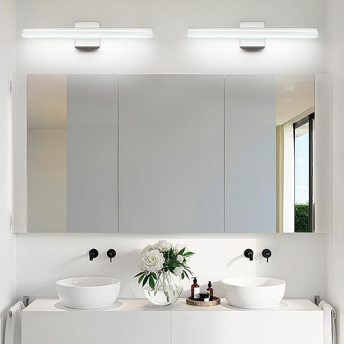 SineRise 24-Inch LED Modern Bathroom Vanity Light Bar, Chrome Modern Acrylic Bathroom Wall Lighting Fixtures Over Mirror (Cool White 6000K)