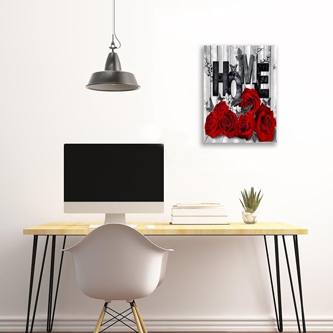 Floral Canvas Wall Art 12x16 Inch - Modern Red Rose Botanical Print for Bathroom, Couples Bedroom, Living Room, Kitchen - Vintage Farmhouse Style Home Decor