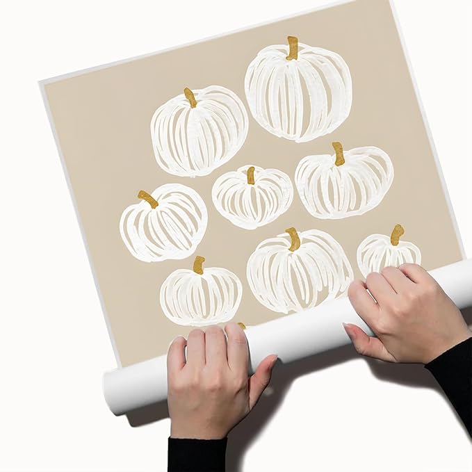 Neutral Pumpkin Painting Posters Modern Fall Canvas Print Wall Art, Beige Fall Decor Abstract Autumn Poster Halloween Decor 11x14"Unframed