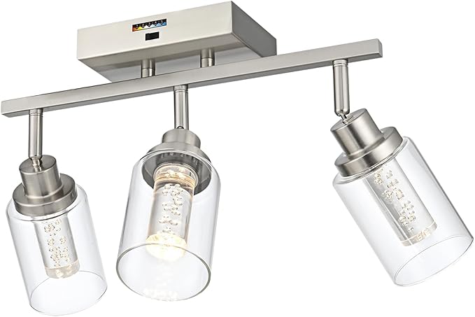 MELUCEE 3-Light LED Track Lighting Brushed Nickel Modern Ceiling Light Bathroom Wall Light with Flexibly Pivoting Heads, Built-in LED Chips, 5-Color Temperature Adjustable