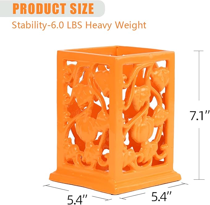 Utensil Holder for Kitchen Counter, Large Cast Iron Vintage Pumpkin Pattern Utensil Holder Cooking Tools Organizer Storage Crock, Orange