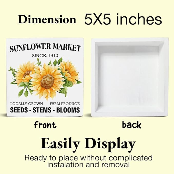 Summer Sunflower Sign Decor Sunflower Market Wood Block Sign Farmhouse Home Desk Table Shelf Decoration