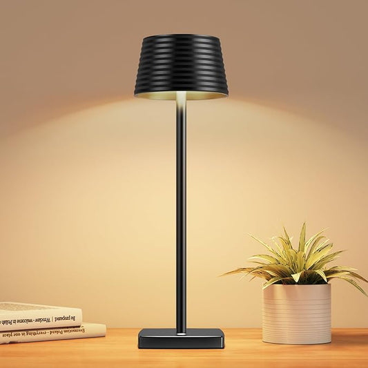 Cordless Table Lamps Rechargeable,Battery 6000mAh LED Portable Lights for Outdoor/Patio/Restaurant/Indoor Desk Lamp - IP54 Waterproof 3 Colors Stepless Dimming (Black)