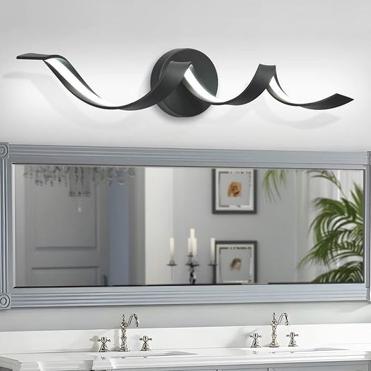 Modern LED Bathroom Vanity Lights, 24inch Dimmable Black Bathroom Lighting Fixture Over Mirror 15W Spiral Design LED Wall Light Fixtures 6000K