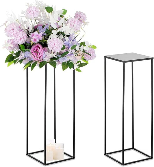 Sziqiqi Floor Vase Tables Centerpieces for Reception - 2 Pcs Metal Column Geometric Flower Stand 31.5in Black Tall Flower Display Rack Decorations for T-Stage Wedding Party Event