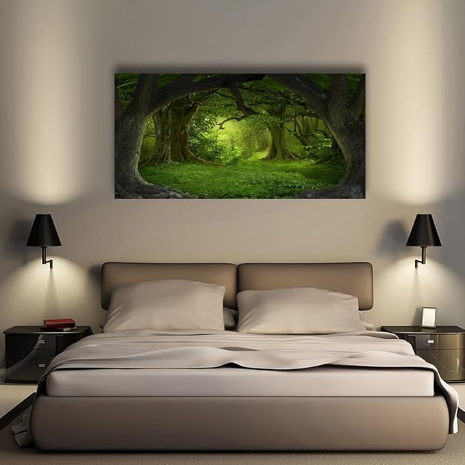 Tree of Life Wall Art Canvas Prints Natural Landscape Pictures Home Decor Green Forest Paintings for Living Room Bathroom Bedroom Kitchen Office Decorations 28x57 Wooden Framed Artwork Easy Hanging