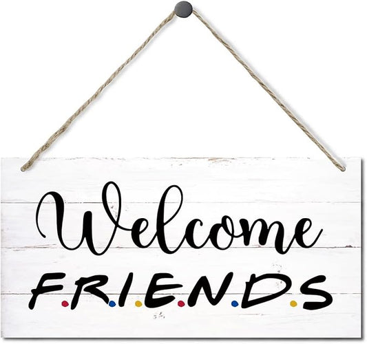 Welcome Friends Decor Sign, Hanging Wood Sign Home Decorative, Printed Wood Wall Art Sign, Friends Welcome Sign, Front Door Wall Decor, Welcome Friends Door Sign Porch Decor 12 * 6inch