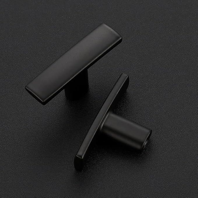 50 Pack Black Cabinet Pulls - Curved Matte Knobs for Kitchen Drawer Solid Dresser Hardware 1-3/4 Inch Length Single Hole