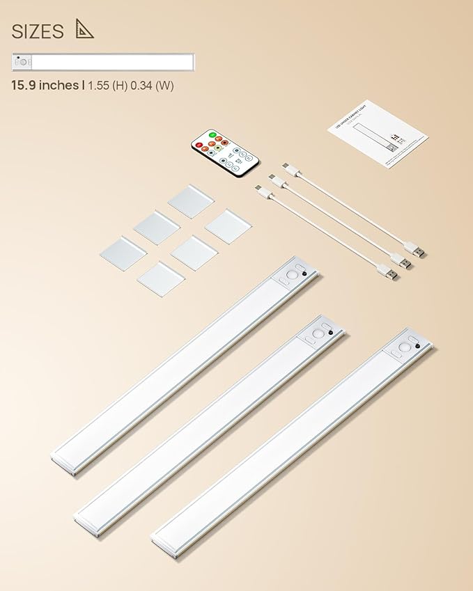 Under Cabinet Lights,80 LED Motion Sensor Light Indoor,4000mAh USB Rechargeable Closet Lights with Remote Control,3 Color Temps Wireless Under Counter Lights for Bedroom,Kitchen,Wardrobe,Stair