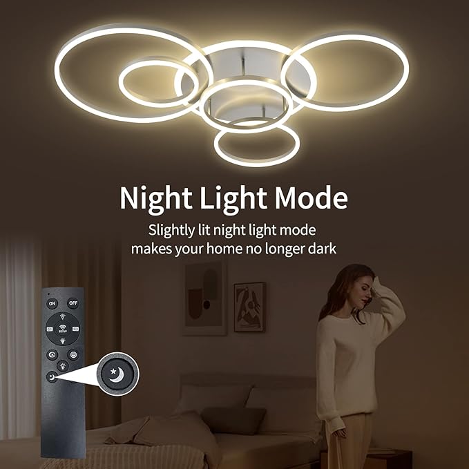 Modern LED Ceiling Light Gold Dimmable 5 Rings Flush Mount Ceiling Light Fixtures with Remote Control 106W 10000LM Ceiling Lighting for Living Room Bedroom Kitchen Dining Room 3000-6000K