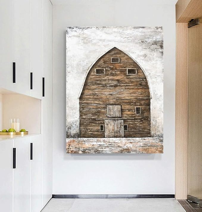 Yihui Arts Famrhouse Wall Art with Textured Old Barn Paintings Modern Abstract Rustic Artwork for Living Room Bedroom Bathroom