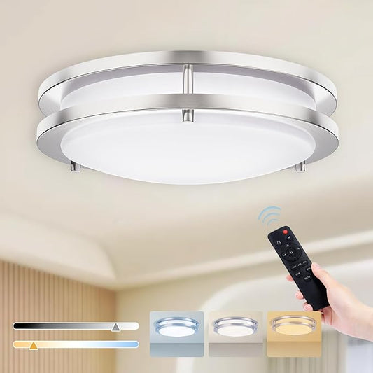 Kalium LED Ceiling Light with Remote 16 Inch Flush Mount Ceiling Light Fixture, 32W 3000K-6000K Adjustable Color Temperature, Dimmable Lighting Fixtures for Kitchen Bedroom Hardwired Installation