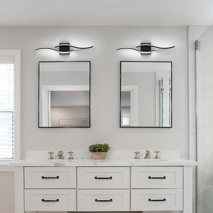 Dimmable LED Bathroom Vanity Light, 24 inch Modern Black Bathroom Lighting Fixtures Over Mirror Aluminum Wall Sconces Light Fixtures for Living Room Bedroom 6000K White Light