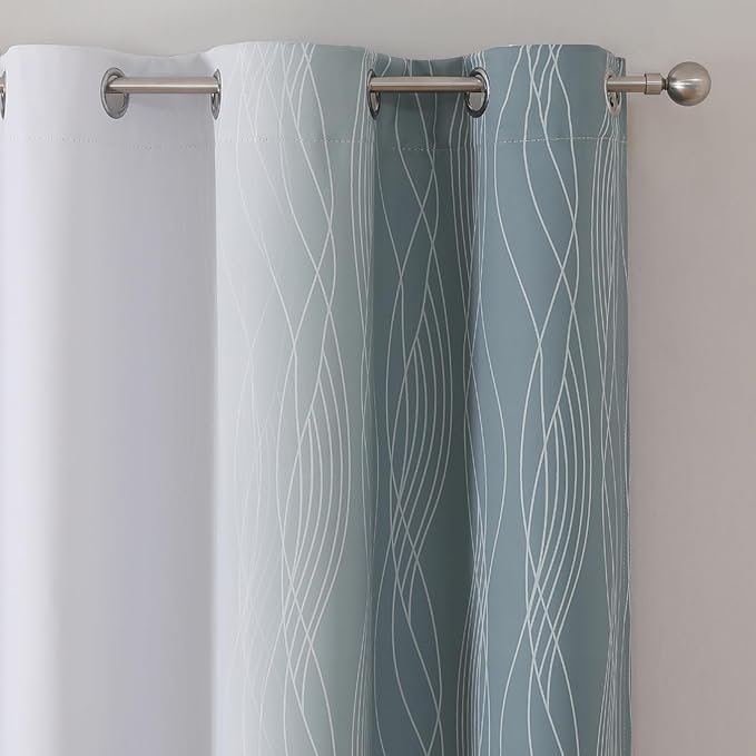Estelar Textiler Stone Blue and Greyish White Ombre Blackout Curtains 54 Inch Length 2 Panels, Full Room Darkening Drapes for Kitchen, Thermal Insulated Grommet Short Curtains for Bedroom,42Wx54L