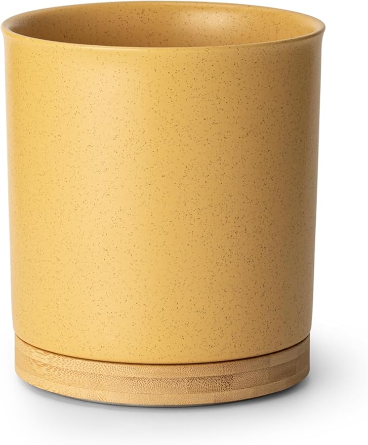 Nucookery 360°Rotating Utensil Holder, 7.2" Kitchen Utensil Crock, Ceramic Cooking Utensil Organizer with Countertop-Protection Cork Bottom for Farmhouse Kitchen Decor Christmas (Yellow Sand)