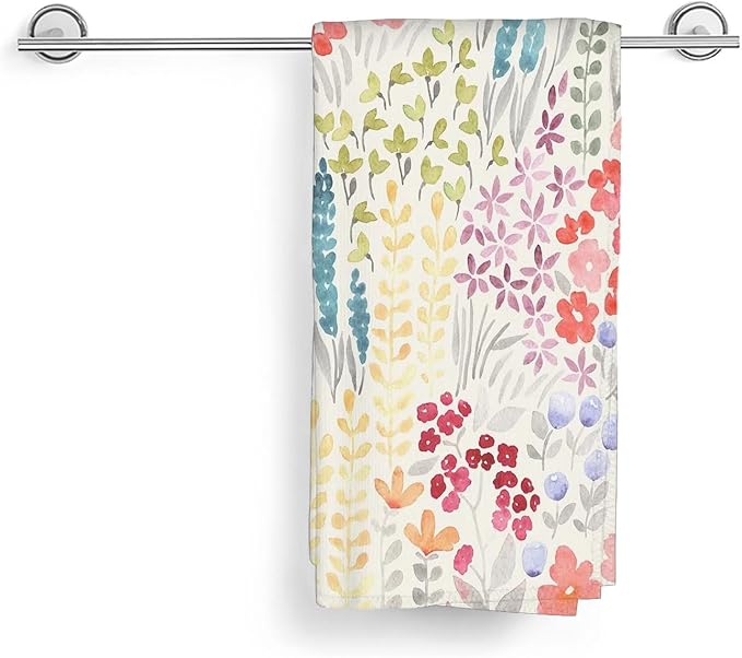 Spring Kitchen Towels 16x24 Inch Colorful Flowers Decor Dish Towels Floral Watercolor Wildflower Summer Seasonal Decoration Hand Towels Absorbent Dish Cloths for Home Kitchen Dining Set of 2