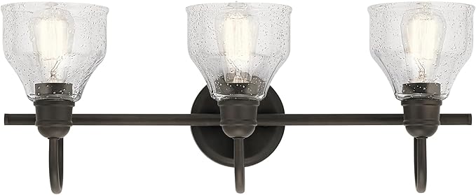 Kichler Avery 24" Vanity Bath Light in Olde Bronze®, Vintage 3-Light Bathroom Wall Mount Fixtured with Clear Seeded Glass, (24" W x 9.25" H), 45973OZ