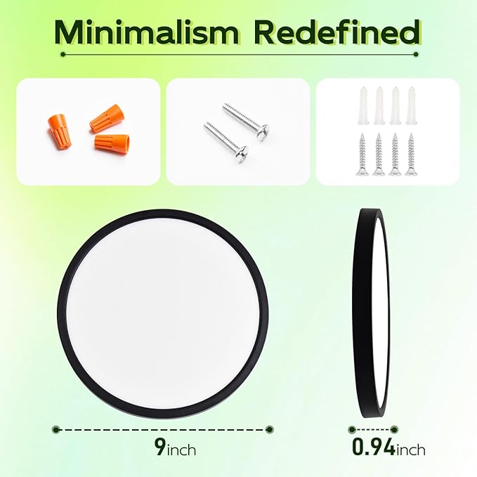 hykolity 2 Pack 9 Inch Selectable CCT LED Round Flat Panel Light, 18W 1800LM 3000K/4000K/5000K, Edge-Lit Flush Mount Ceiling Light Fixture for Kitchen, Bedroom, Laundry and Closet Room,Black