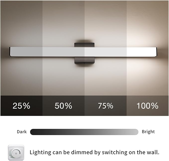 Bathroom Vanity Light Brushed Black Square LED 31.5 inch 24W 4000K Natural White Light Wall Bar Lighting Fixtures Over Mirror (Matte Black, 31.5in 4000K Dimmable)