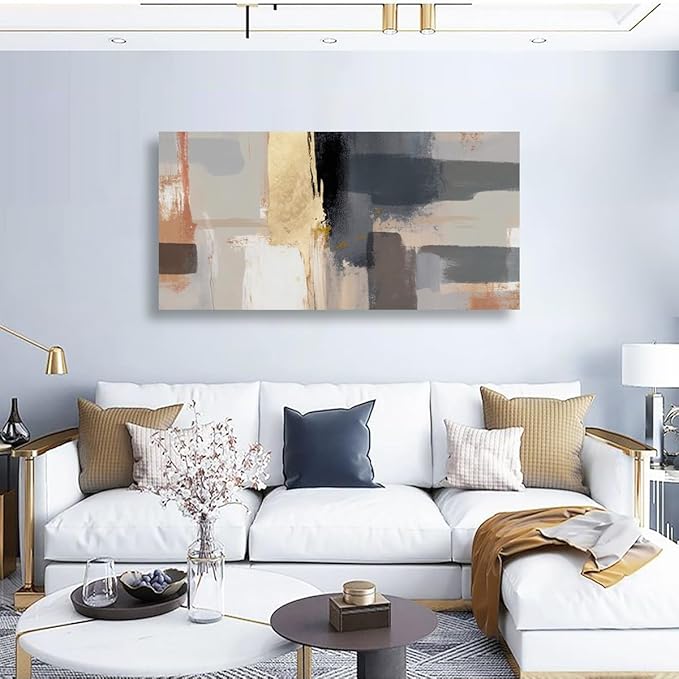 Abstract Canvas Wall Art for Living room Office Bedroom Golden Grey Wall Art Print Oil Paintings Modern Black White Marble Pictures Wall Decor Cool Artwork Waterproof Ready to Hang - 20in * 40inch