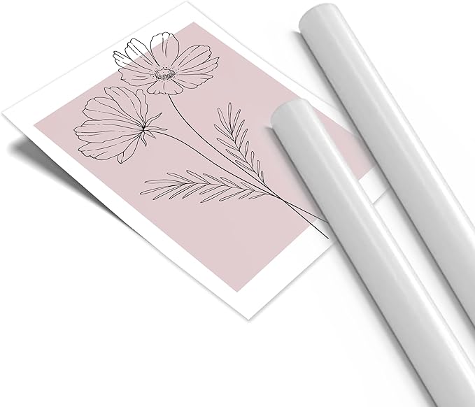 WRFON Unframed Pink Line Flower Canvas Wall Art, Light Pink Botanical Aesthetic Pictures, Minimalist Black Line Floral Poster Prints, Abstract Plants Wall Decor for Girls' Room Apartment 12"x16"x3