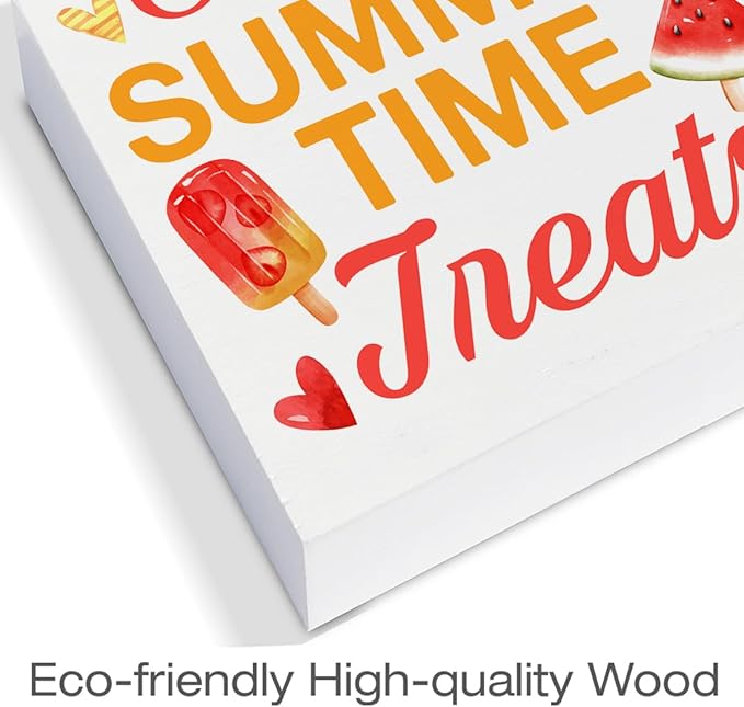 Ice Cream Decor Summer Wood Block Sign Summer Popsicles Decorations for Home Kitchen 5 x 5 Inches