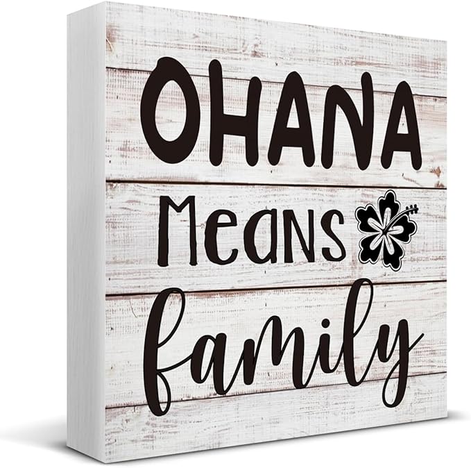 Ohana Means Family Wooden Box Sign Desk Decor, Family Quote Wood Box Sign for Home Office Shelf Table Decoration 5 X 5 Inch