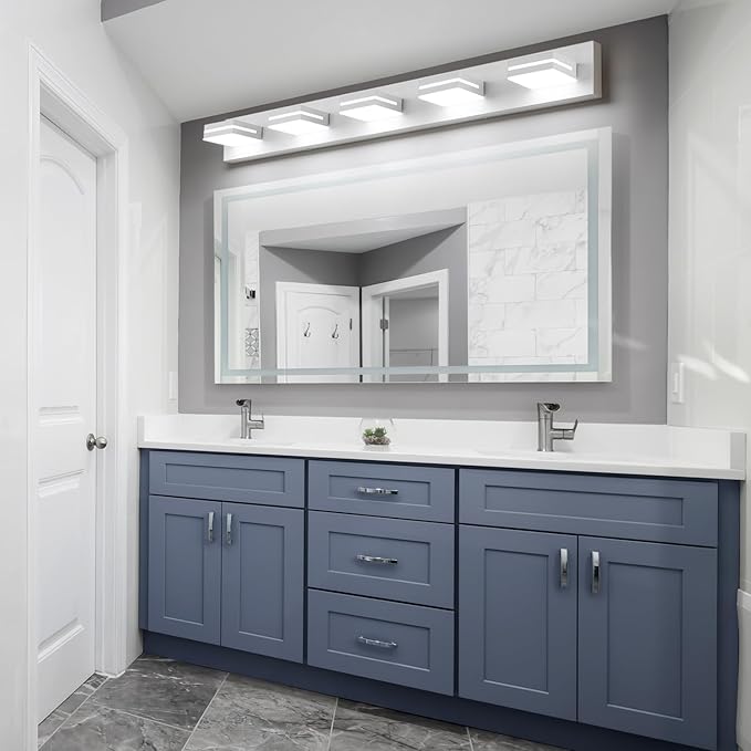 SineRise LED Modern Bathroom Vanity Light Fixtures (5-Light, 40-Inch, Dimmable), Matte White Modern Acrylic Bathroom Wall Lighting Fixtures Over Mirror (Cool White 6000K)