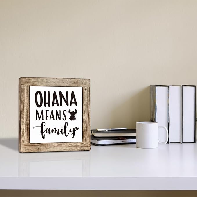 Farmhouse Wood Sign, Ohana Means Family Sign, Wooden Box Sign Plaque, Freestanding Family Sign, Home Decor for Shelf, Front Door Decor, Porch Decor, Family Room Decor, Living Room Decor Art